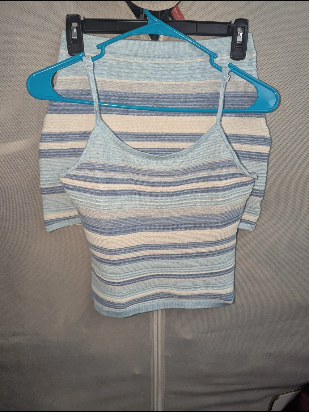 Striped Blue Crop Tank and Mini Skirt Set
